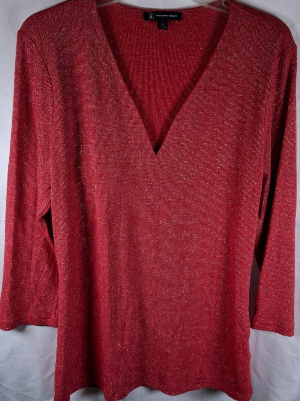 INC International Concepts XL Red Metallic Shimmer Long Sleeve Top
